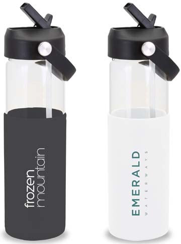 Lucid Borosilicate 20-ounce Glass Water Bottle With Silicone Sleeve & Straw - Screenprinted